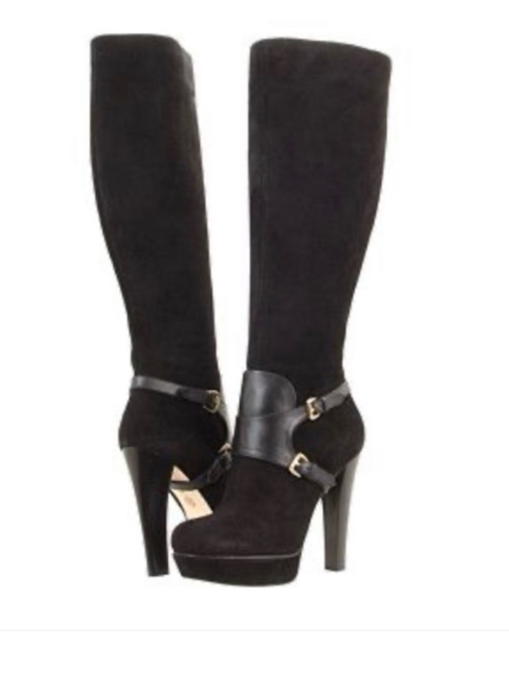 Joan & David Suede Platform Knee-High Boots with Leather Straps